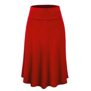 MBJ Lightweight Red Flared Midi Skirt